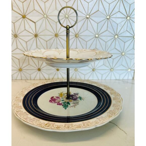 Two-Tier Dessert Stand‎ | Vintage China Cupcake Stand | “Avery” - Picture 1 of 6
